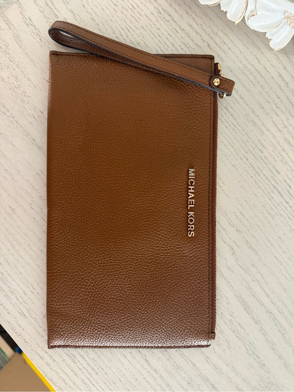 Michael Kors Cognac Pebbled Leather Wristlet Wallet